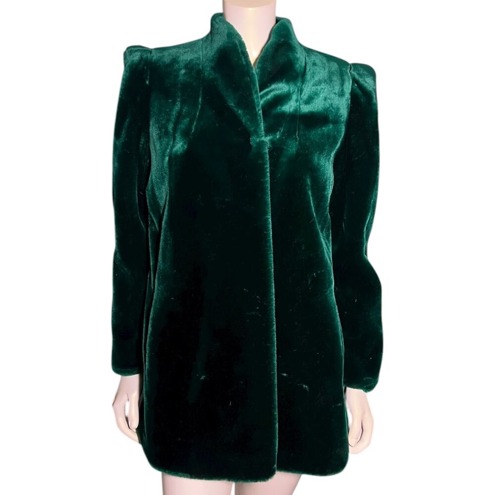 Vintage Luraseel Emerald Green Faux Fur Coat Union Made Womens Size 12
